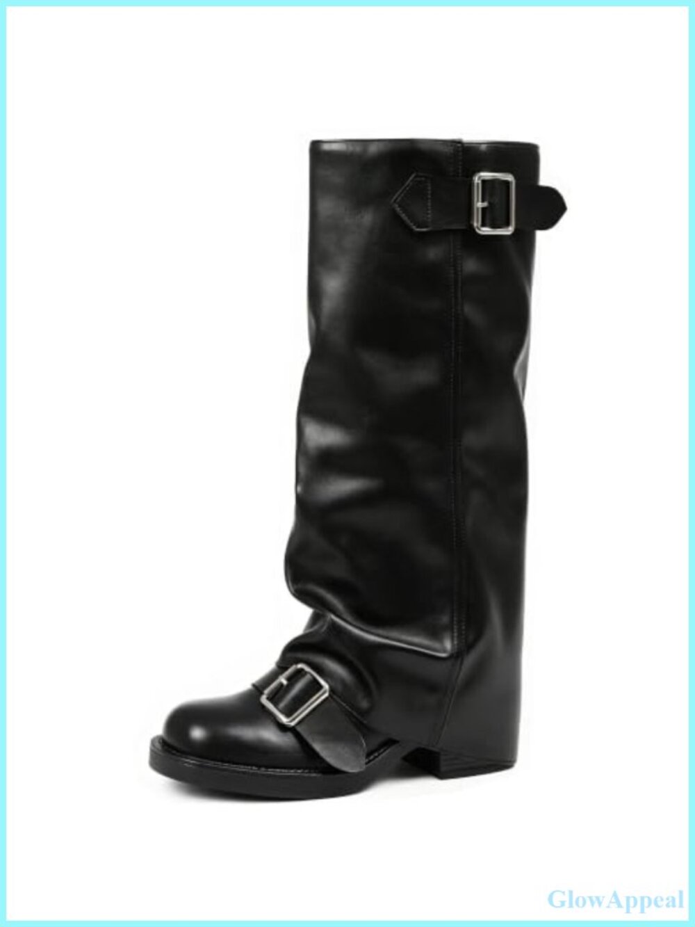 Womens Fold Over Knee High Boots Slouchy Chunky Block Heel Pull On